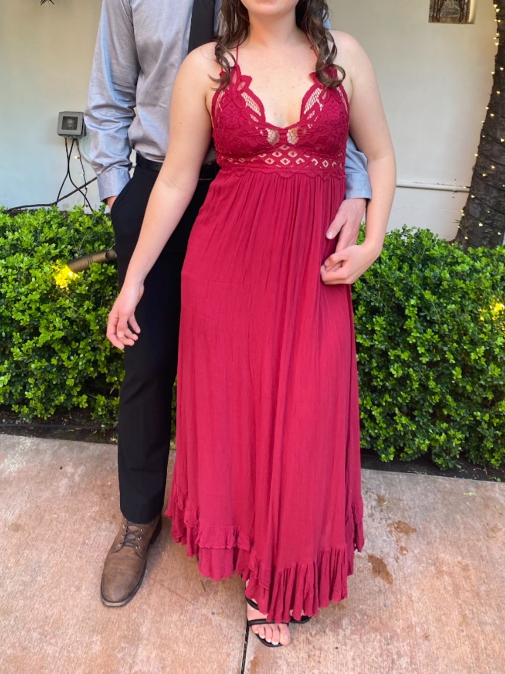 Free People Strappy Lace Bodice Maxi Dress in Red